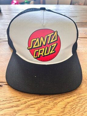 Santa Cruz Skateboards Black White Trucker Hat with Red Yellow Logo